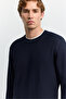 Men's Navy Blue Crew Neck Full Jacquard Long Sleeve Sweater A62Y5002 - 2