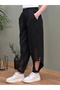 Women's Black Linen Mesh Bohemian Trousers, Shalwar, Elastic Waist, Pockets, Cuffed Cuffs, Pinterest - 2