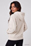 Ecru Standard Hooded Basic Women's Sweatshirt with Kangaroo Pocket - 97321 - 5