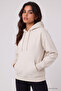 Ecru Standard Hooded Basic Women's Sweatshirt with Kangaroo Pocket - 97321 - 3