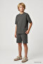 Khaki Oversize Fit Basic Boys' Shorts Set - 11335