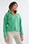 Water Green Half Zipper, Gathered Hem, High Collar Oversize Women's Fleece Sweatshirt - 97234 - 4