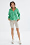 Water Green Half Zipper, Gathered Hem, High Collar Oversize Women's Fleece Sweatshirt - 97234 - 2