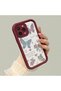 iPhone 14 Pro Compatible Case Camera Protector Heart Pattern Maroon Lover Couple Silicone Phone Case - 2