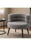 Modern Bouclé Accent Chair with Curved Backrest, Upholstered Vanity Chair with Black Metal Legs for Living Room, Bedroom & Makeup Room