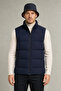 Men's Navy Blue Nova Fabric Stand Collar Waterproof Zippered Inflatable Vest - 2
