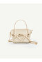 Cream Shk342 Faux Leather, Zippered, Bow Detail, Long Strap, Hand, Arm and Shoulder Bag