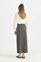Front Zippered Denim Cotton Skirt - Smoked - 4