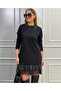 Women's Long Sleeve Crew Neck Hem Leather Lace Viscose Two Thread Midi Dress