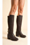 Leather Look Stretch Back Zipper Long Boots with Thick Medium High Heel - 2