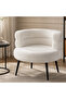 Modern Bouclé Accent Chair with Curved Backrest, Upholstered Vanity Chair with Black Metal Legs for Living Room, Bedroom & Makeup Room