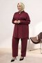 68083 Plus Size Jacquard Strawberry Tunic with Butterfly Brooch Detail - Burgundy - 4