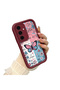 Samsung Galaxy S24 Fe Compatible Case Camera Protector Stitch Pattern Burgundy Lover Couple Silicone Phone Case - 3