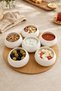 Set of 6 Porcelain Bowls with Rotating Bamboo Stand 360 °   Breakfast Snack Bowl and Sauce Bowl Presentation Set