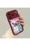 iPhone 17 Pro Compatible Case Camera Protector Stitch Pattern Claret Red Beloved Couple Silicone Phone Case - 3