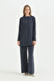 Sleeve Detailed Lyocell Trousers Tunic Set - Navy Blue