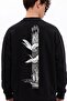 Men's Oversize Sweatshirt Heron Line Printed Black – Crew Neck, 3 Thread Raster Fleece