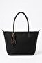 Large Size Hand and Shoulder Bag with Linen Keychain, Black