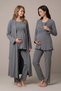 Women's Smoked Double-Breasted Collar Breastfeeding Detailed Long Sleeve Maternity Pajama Set with Dressing Gown - 4