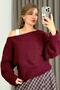 Women's Wide Collar Bat Sleeve Knitwear Sweater Burgundy