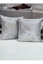 2 Pieces Velvet Cushion Cover/40X40Cm/Silvery Leather Embroidery/Silver Leather Embroidery on Gray Velvet - 2