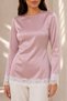 Women's Lace Detailed Satin Long Sleeve Tie Waist Blouse - Pink - 4
