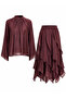 Ruffle Detail Blouse and Skirt Set 220895 Plum - 3