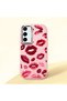 Samsung Galaxy S23 Fe Compatible Case Camera Protector Pink Kiss Patterned Silicone Lover Couple Phone Case
