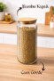 Set of 6 1.5 Lt Striped Glass Storage Containers with Bamboo Lids – Glass Jars - 4