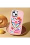 iPhone 15 Plus Compatible Case Camera Protector Pink Heart Pattern Silicone Lover Couple Phone Case - 2