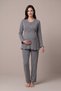 Women's Smoked Double-Breasted Collar Breastfeeding Detailed Long Sleeve Maternity Pajama Set with Dressing Gown - 2