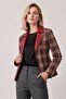 Liora Women's Plaid Red Double-Sided Genuine Leather Blazer Jacket