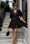Women's V-Neck Ruffle Short Sleeve Mini Dress - 3