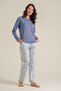 Women's Dark Blue Long Sleeve Buttoned Collar Pajama Set, 50% Cotton 50% Modal - 5
