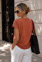 Women's Tile Stone Detailed Short Sleeve Viscose Blouse - 5