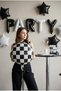 Black and White Checkered Patterned Round Balloon Stand Set |   Transparent 7-Piece Stand + Checkered Foil Balloon 18” + 7 Latex Balloons - 4
