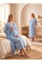 New Season Indigo Muslin Fabric Special Design Short Sleeve 100% Cotton Maternity Nightgown Set with Easy Breastfeeding Feature - 3
