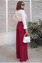 Burgundy Elastic Waist, Pocketed, Spanish Style / Wide Leg Special Fabric, Comfortable Fit Pants - Suitable for Hijab Wear - 2