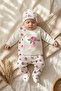 Baby Girl Rose Patterned 3-Piece Set - 100% Cotton Lace Detailed Double-Breasted Bodysuit, Booties, and Hat