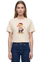 Women's Beige Autumn Teddy Bear Printed T-Shirt 100% Cotton Comfortable Fit