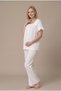 Women's Ecru Muslin Cotton Fabric Short Sleeve Buttoned Maternity Pajama Set with Nursing Detail and Dressing Gown - 2