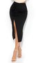 Black High Waist Draped Detailed Midi Pencil Skirt |   Slit Scuba Crepe Knitted Fabric |   Elastic Waistband Normal Waist - 2