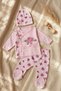 Baby Girl Rose Patterned 3-Piece Set - 100% Cotton Lace Detailed Double-Breasted Bodysuit, Booties, and Hat - 2
