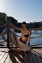 Beige/Black Contrast Knot Detailed Strapless Bikini - 3