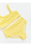 Yellow Asymmetrical Collar Textured Girls' Bikini - 3
