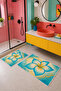 Yellow Turquoise Tropical Floral Patterned Bath Mat Set of 2 - 8