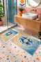 Beige Blue Evil Eye Patterned Non-Slip Base Bath Mat Set of 2 - 2