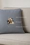 Cat Embroidered Linen Textured Gray Decorative Throw Pillow Cover - with Wick Detail - 3