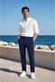 Men's Navy Blue Classic Fabric Trousers Slim Fit Lycra Ankle Length Narrow Leg - 5