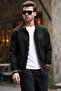 Men's Stand Collar Embroidered Plaid Lined Zippered Seasonal Coat & Jacket Black - 4